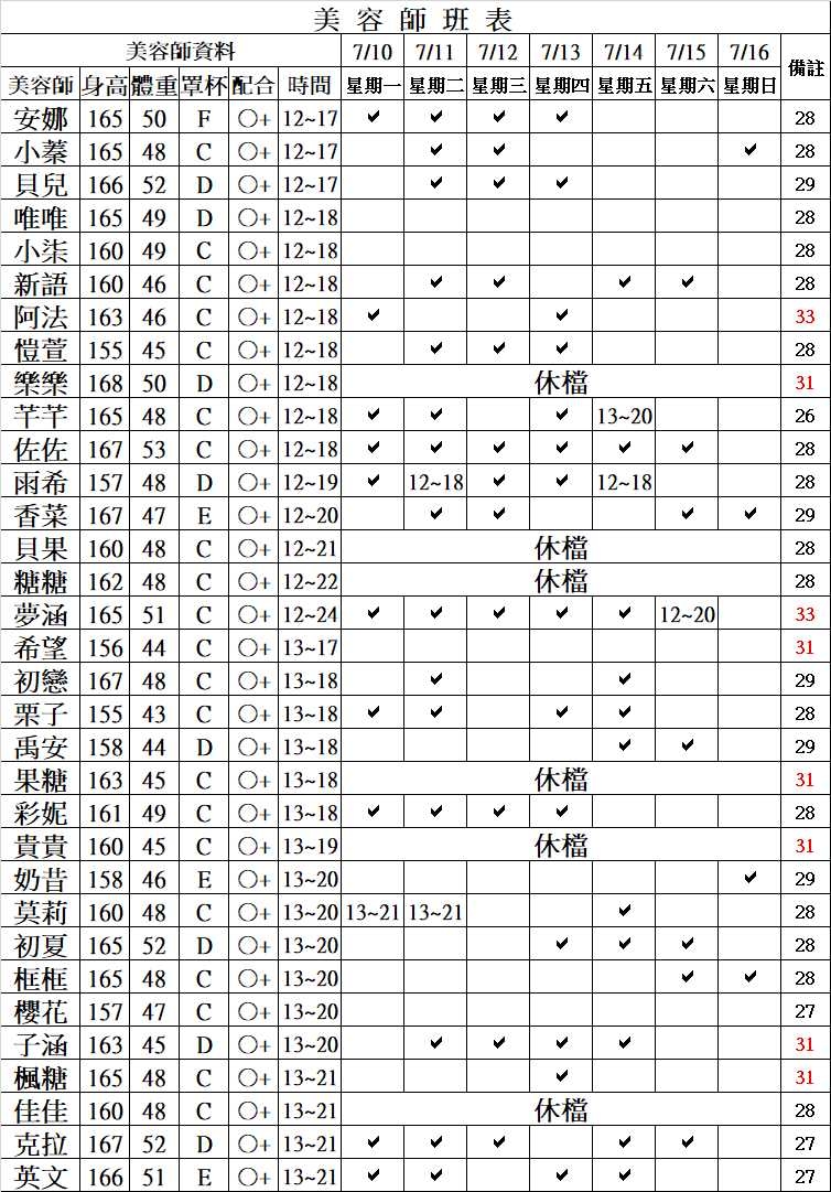 農安館班表